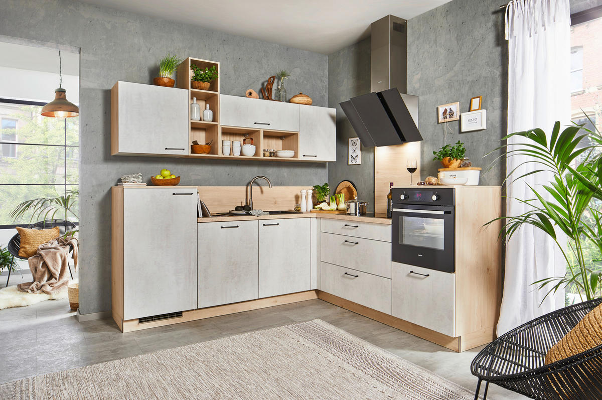 KOTNA KUHINJA - barve hrasta/bela, Moderno, leseni material (245/226cm) - Welnova