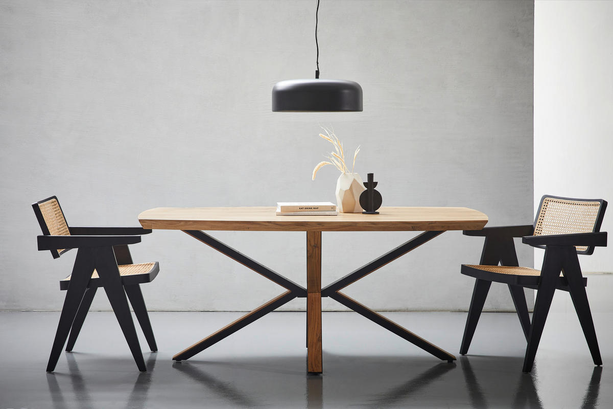 ESSTISCH Akazie vollmassiv rechteckig Akaziefarben, Schwarz  - Schwarz/Akaziefarben, Natur, Holz/Metall (180/100/76cm) - Livetastic