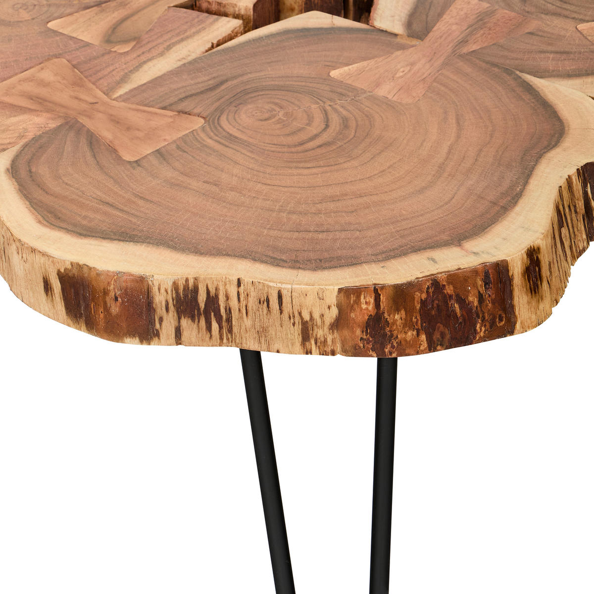 COUCHTISCH Akazie vollmassiv Freiform Schwarz, Akaziefarben  - Schwarz/Akaziefarben, Natur, Holz/Metall (93/60/45cm) - Livetastic