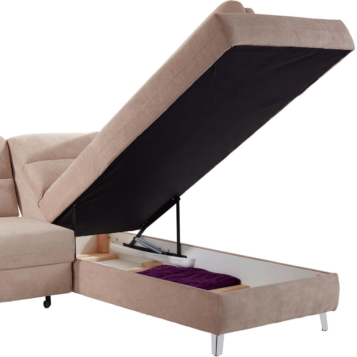 ECKSOFA Beige Velours  - Beige/Silberfarben, KONVENTIONELL, Textil/Metall (248/197cm) - Livetastic