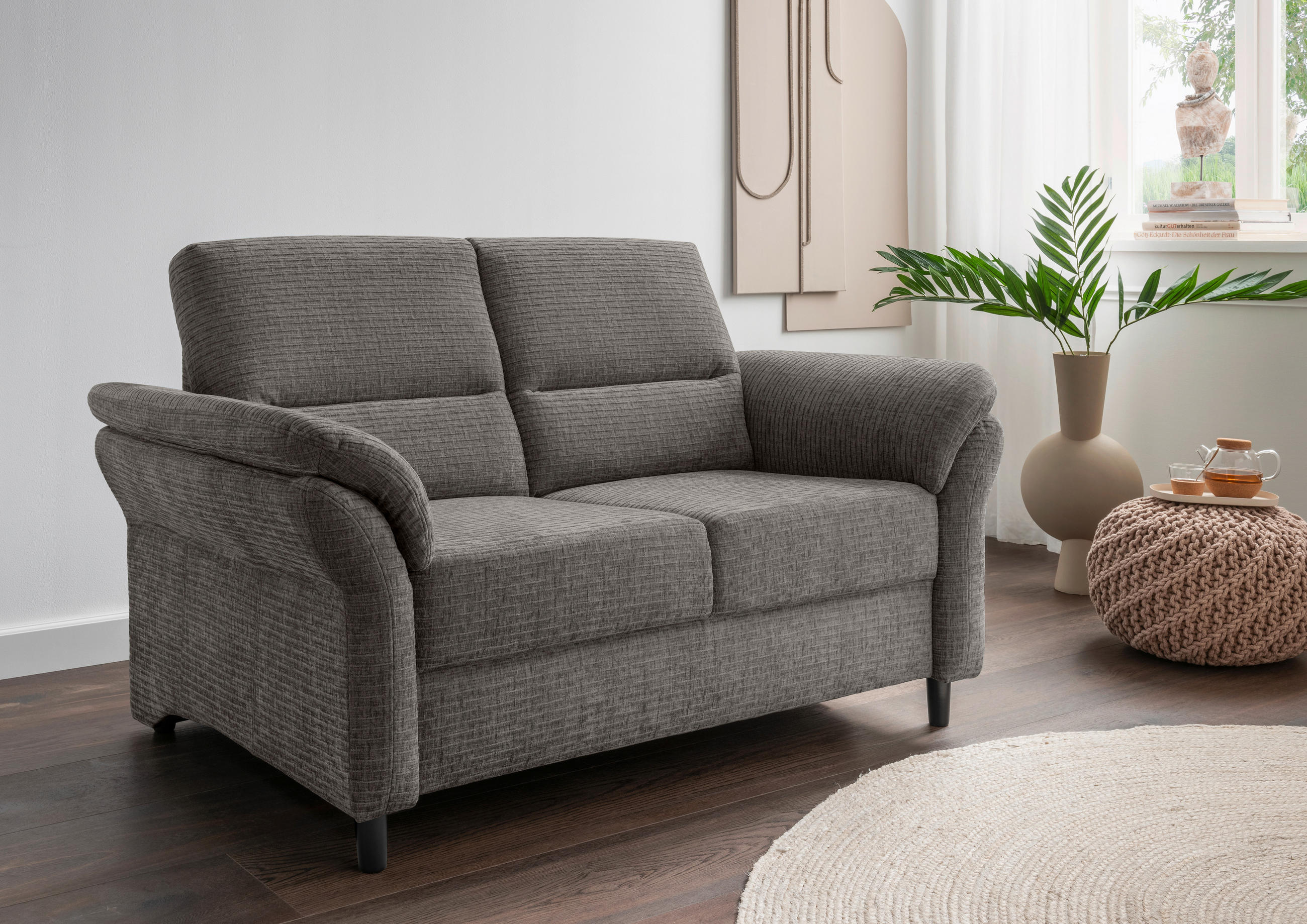 2-SITZER-SOFA Mikrofaser Graubraun  - Graubraun/Schwarz, MODERN, Holz/Textil (147/90/89cm) - Livetastic