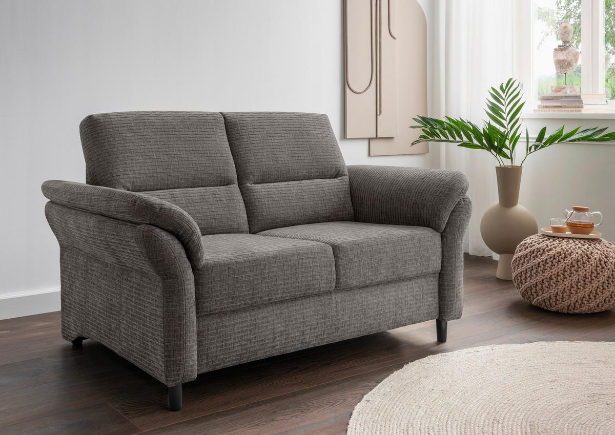 2-SITZER-SOFA in Mikrofaser Graubraun  - Graubraun/Schwarz, Modern, Holz/Textil (147/90/89cm) - Livetastic