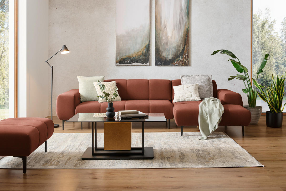 ECKSOFA in Chenille Cognac  - Cognac/Schwarz, Design, Textil/Metall (311/167cm) - Xora