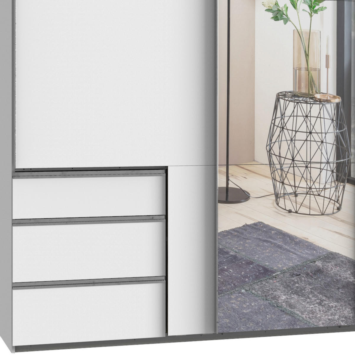 SCHWEBETÜRENSCHRANK in Silberfarben, Weiss  - Chromfarben/Weiss, Basics, Holzwerkstoff/Metall (350/216/65cm) - MID.YOU