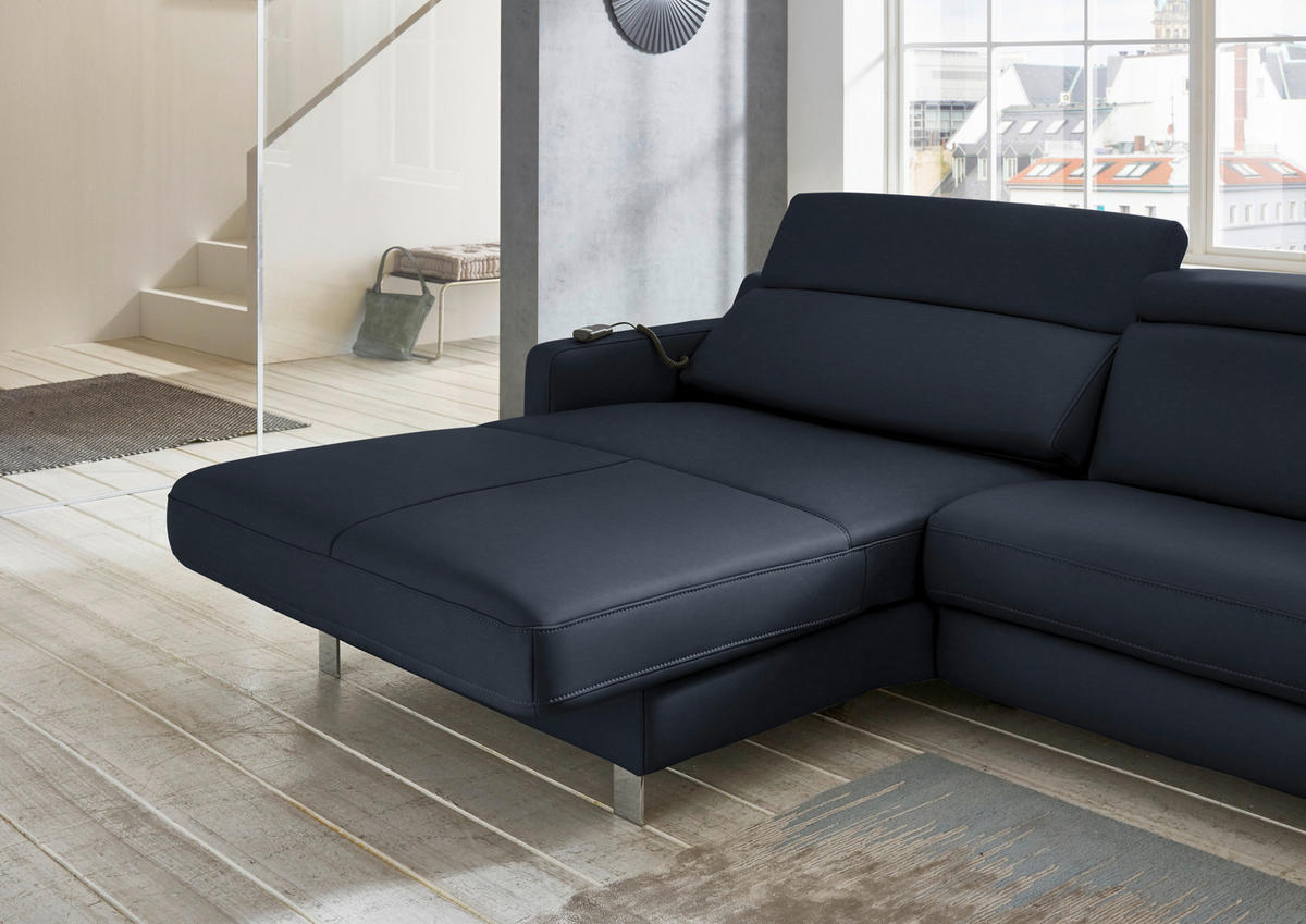 ECKSOFA in Echtleder Dunkelblau  - Chromfarben/Dunkelblau, Design, Leder/Metall (176/291cm) - Valdera