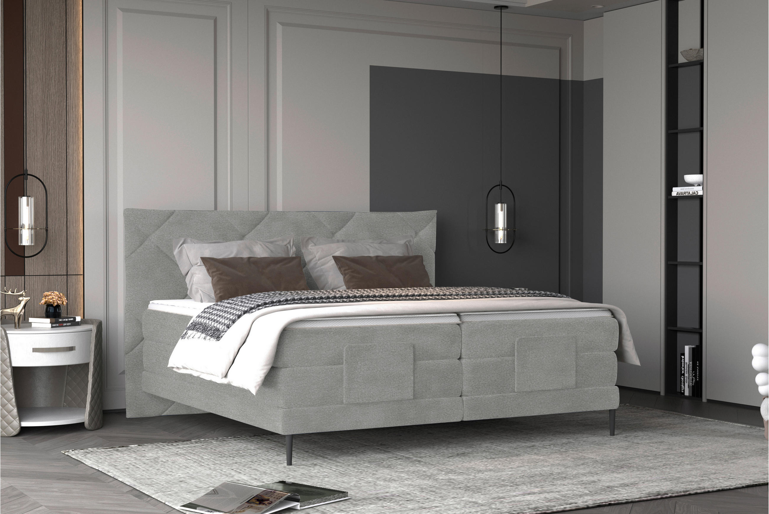 BOXSPRINGBETT 160/200 cm  in Grau  - Schwarz/Grau, KONVENTIONELL, Textil/Metall (160/200cm) - Esposa