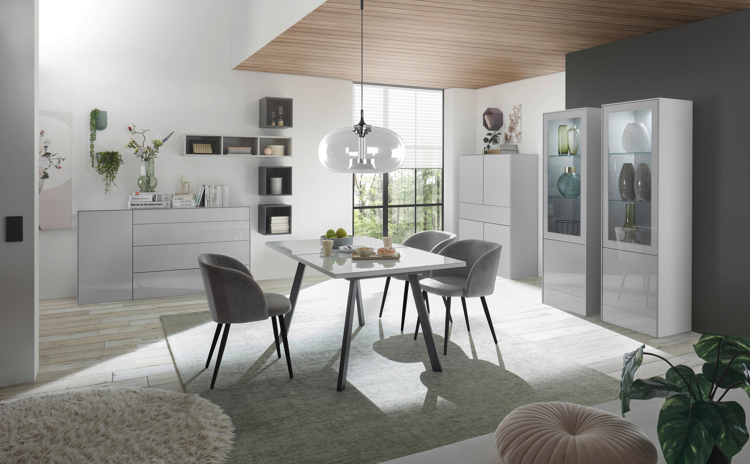 SIDEBOARD Imola  in 169/89/42 cm  - Hellgrau/Schwarz, Design, Glas/Holzwerkstoff (169/89/42cm) - Novel
