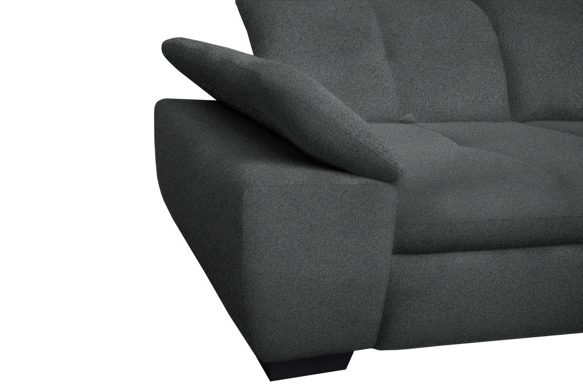 ECKSOFA Dunkelgrau Flachgewebe  - Dunkelgrau/Schwarz, Design, Textil/Metall (242/313cm) - Xora