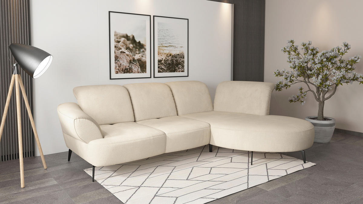 ECKSOFA in Chenille Sandfarben  313/208 cm  - Sandfarben/Schwarz, MODERN, Textil/Metall (313/208cm) - Sit & More