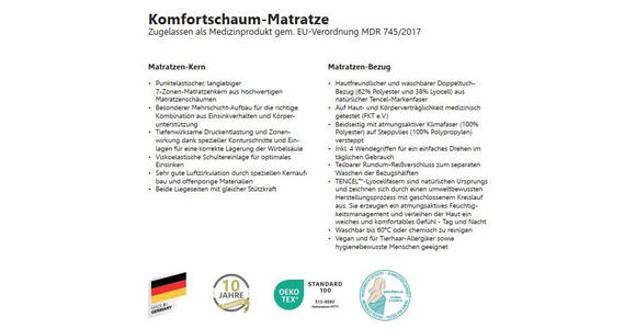 KOMFORTSCHAUMMATRATZE 90/200 cm  - Weiß, Basics, Textil (90/200cm) - Novel