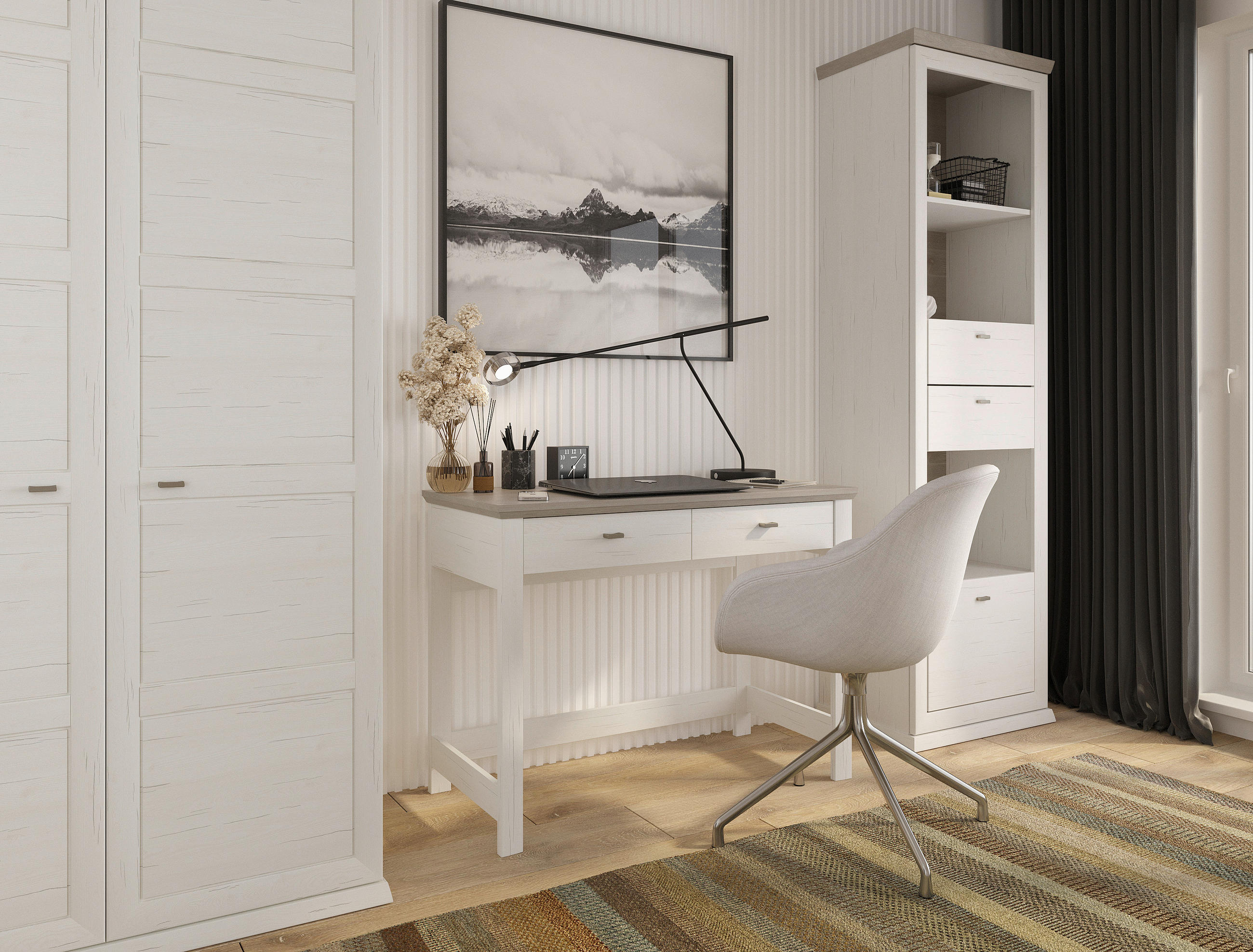 ÍRÓASZTAL  - ezüst/fehér, Lifestyle, faalapú anyag/fém (104,3/50/78cm) - Hom`in