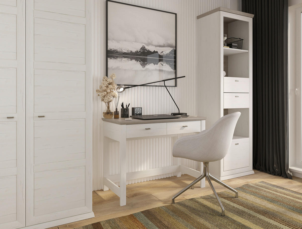 ÍRÓASZTAL  - ezüst/fehér, Lifestyle, faalapú anyag/fém (104,3/50/78cm) - Hom`in