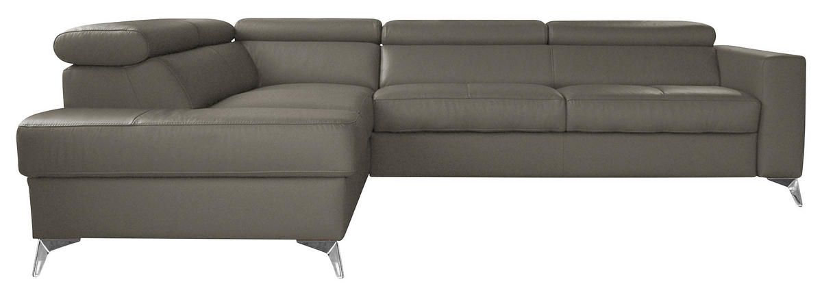ECKSOFA MONDO Schlammfarben Echtleder Lederlook  - Chromfarben/Schlammfarben, Design, Leder/Textil (208/286cm) - Livetastic