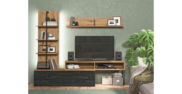 WOHNWAND  in Schwarz, Eiche Artisan  205,5/173/41,5 cm   - Schwarz/Eiche Artisan, KONVENTIONELL, Holzwerkstoff/Kunststoff (205,5/173/41,5cm) - Carryhome