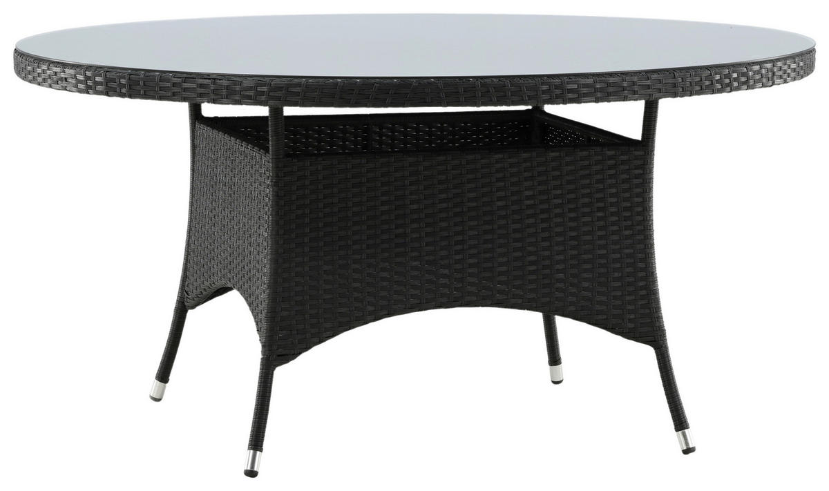 GARTENTISCH 150/150/74 cm Metall, Kunststoff, Glas rund  - Schwarz, KONVENTIONELL, Glas/Kunststoff (150/150/74cm) - Gardenson