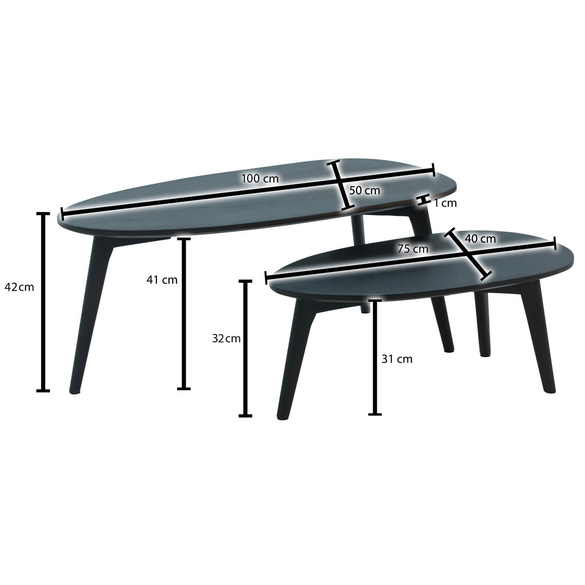COUCHTISCH in Holz 100/50/42 cm  - Schwarz, Design, Holz (100/50/42cm) - P & B