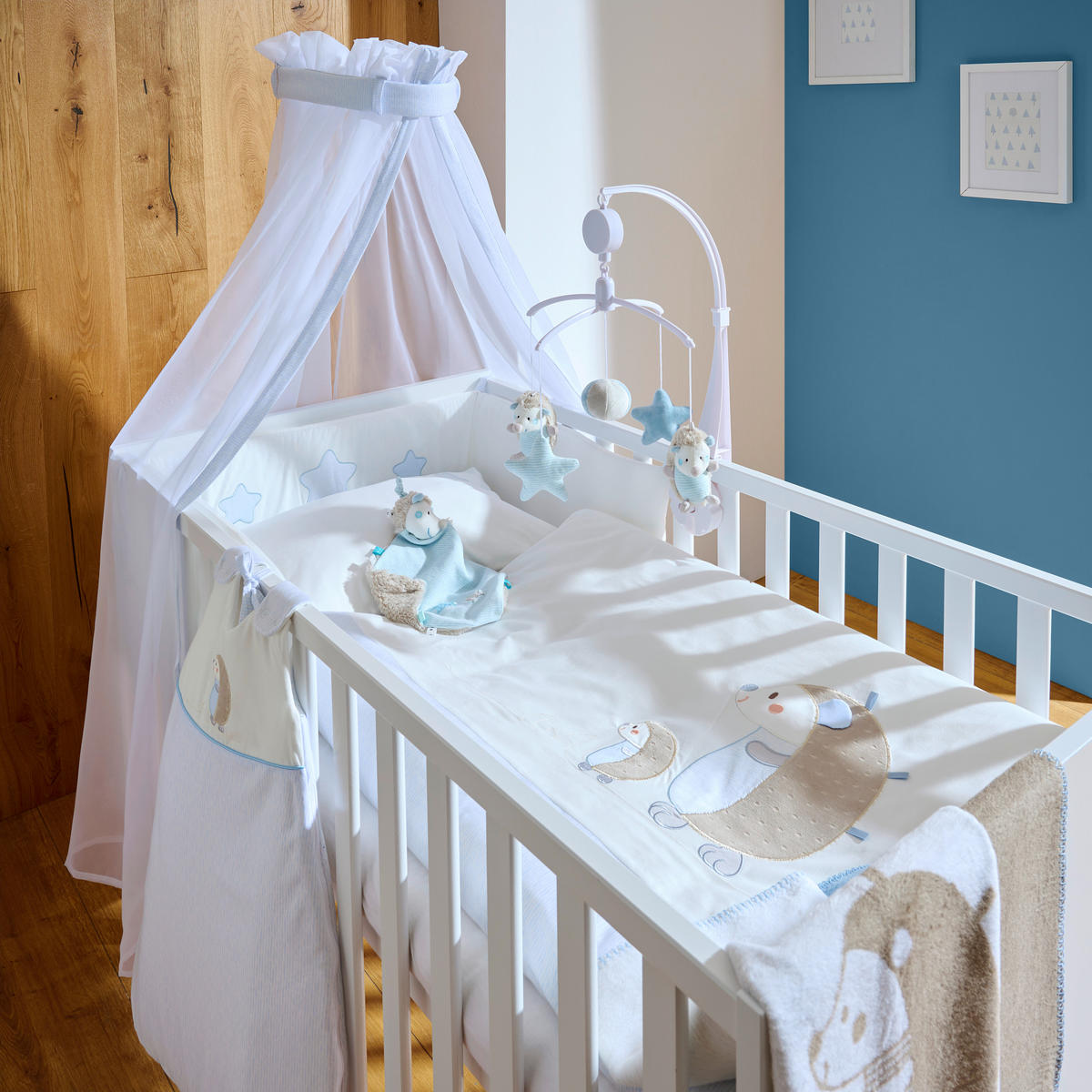 BABYBETTWÄSCHESET 100/135 cm  - Creme/Hellblau, Basics, Textil (100/135cm) - Patinio