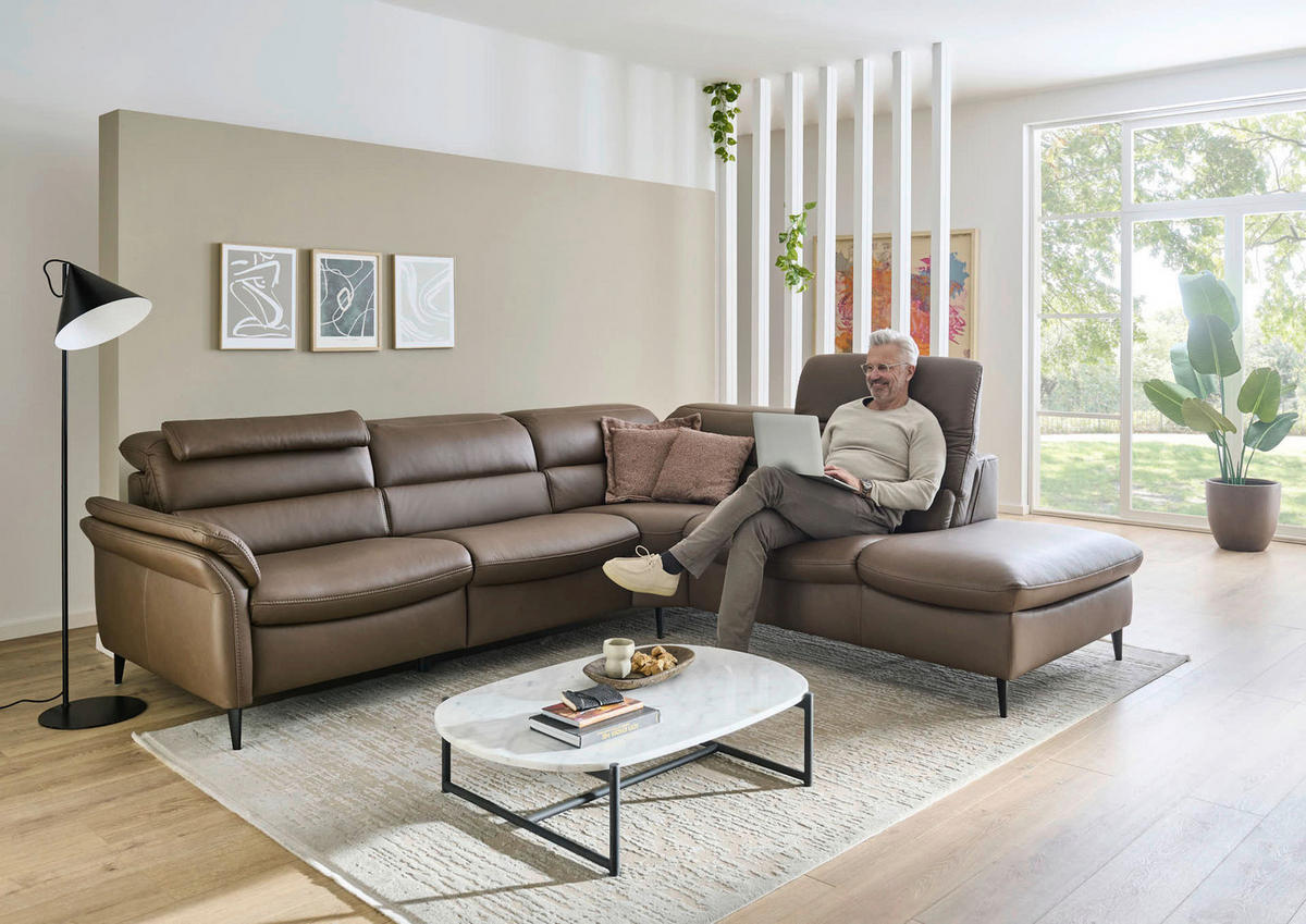 ECKSOFA Braun Echtleder  - Schwarz/Braun, Design, Leder/Metall (287/260cm) - Valdera