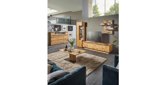 WOHNWAND  in Eichefarben  320/205,7/53,7 cm  - Eichefarben/Schwarz, Natur, Glas/Holz (320/205,7/53,7cm) - Valnatura