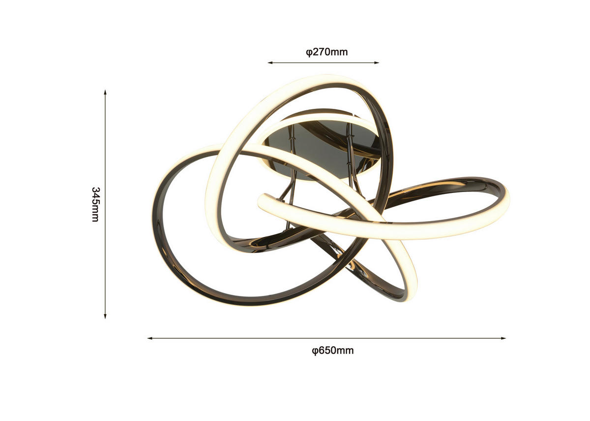 LED-DECKENLEUCHTE 65/34,5 cm   - Schwarzchrom, Design, Kunststoff/Metall (65/34,5cm)