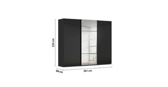 SCHWEBETÜRENSCHRANK 301/223/68 cm 3-türig Schwarz - Schwarz, KONVENTIONELL, Glas/Holzwerkstoff (301/223/68cm) - Novel