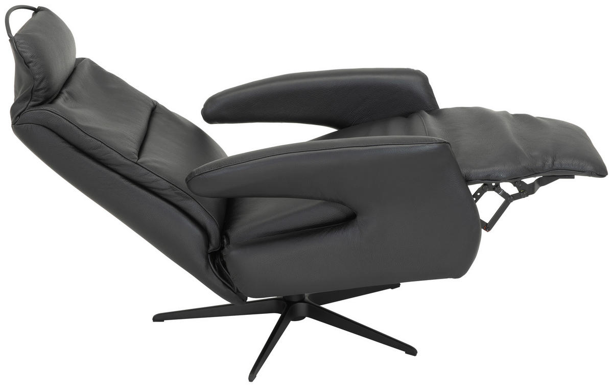 RELAXFÅTÖLJ i trä, metall, läder svart  - svart, Klassisk, metall/läder (75/107/88cm) - Welnova