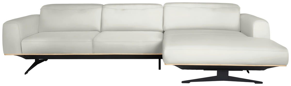 ECKSOFA in Echtleder Weiß  305/163 cm  - Eichefarben/Schwarz, Design, Leder/Holz (305/163cm) - Novel