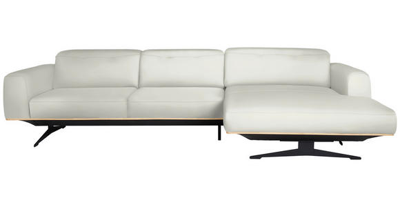 ECKSOFA in Echtleder Weiß  305/163 cm  - Eichefarben/Schwarz, Design, Leder/Holz (305/163cm) - Novel