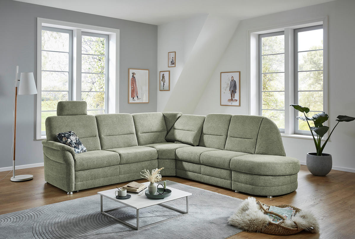 ECKSOFA Grün Flachgewebe  - Alufarben/Grün, KONVENTIONELL, Textil (253/273cm) - Beldomo Comfort