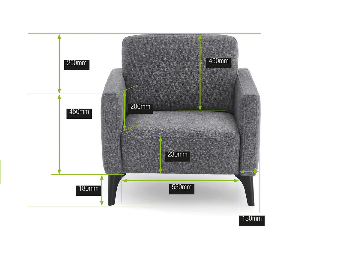 SESSEL in Flachgewebe Grau  - Schwarz/Grau, KONVENTIONELL, Textil/Metall (81/88/92cm) - Elegando