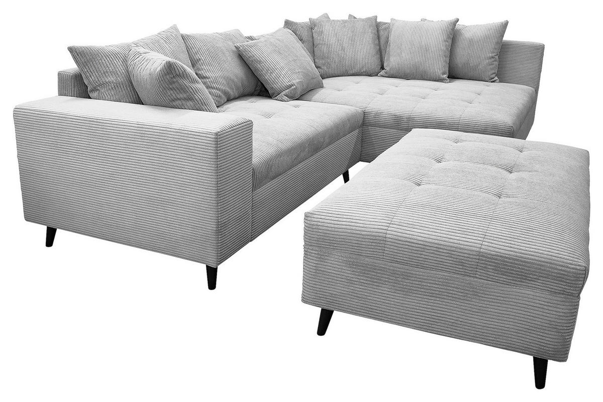 Ecksofa inkl. Hocker tekstil  svijetlo siva   - svijetlo siva/crna, Design, tekstil/drvo (247/174cm) - MID.YOU