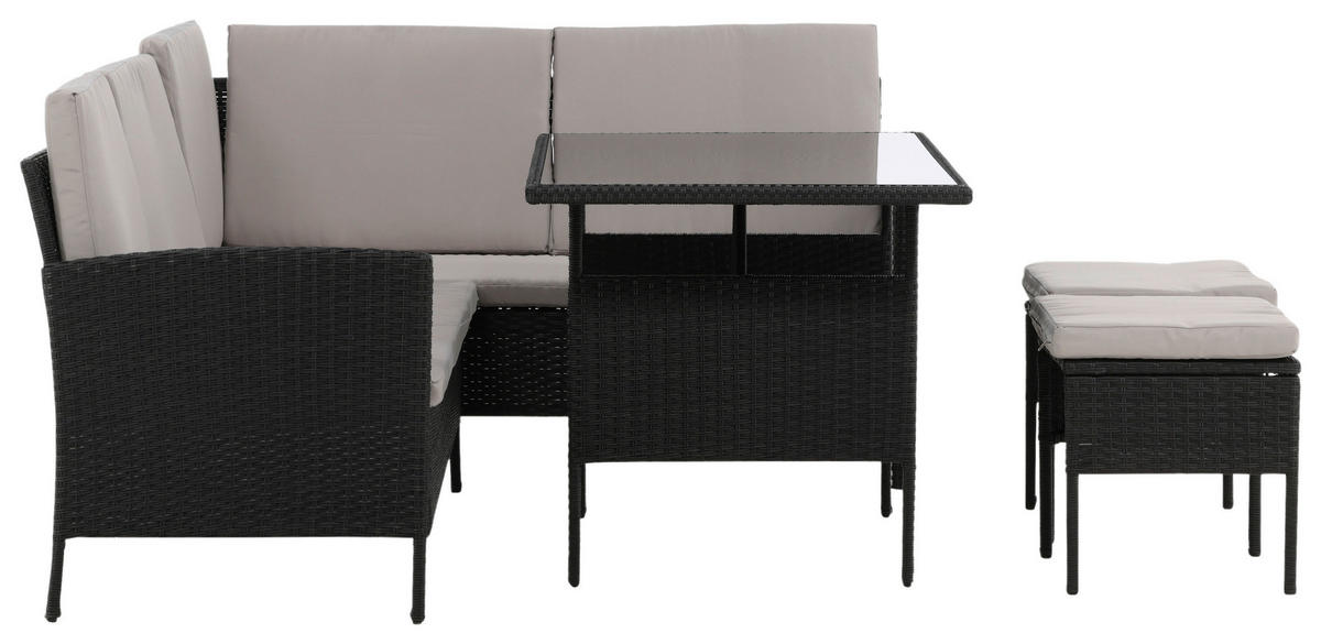 DINING-LOUNGESET  - Schwarz/Grau, KONVENTIONELL, Kunststoff - Gardenson