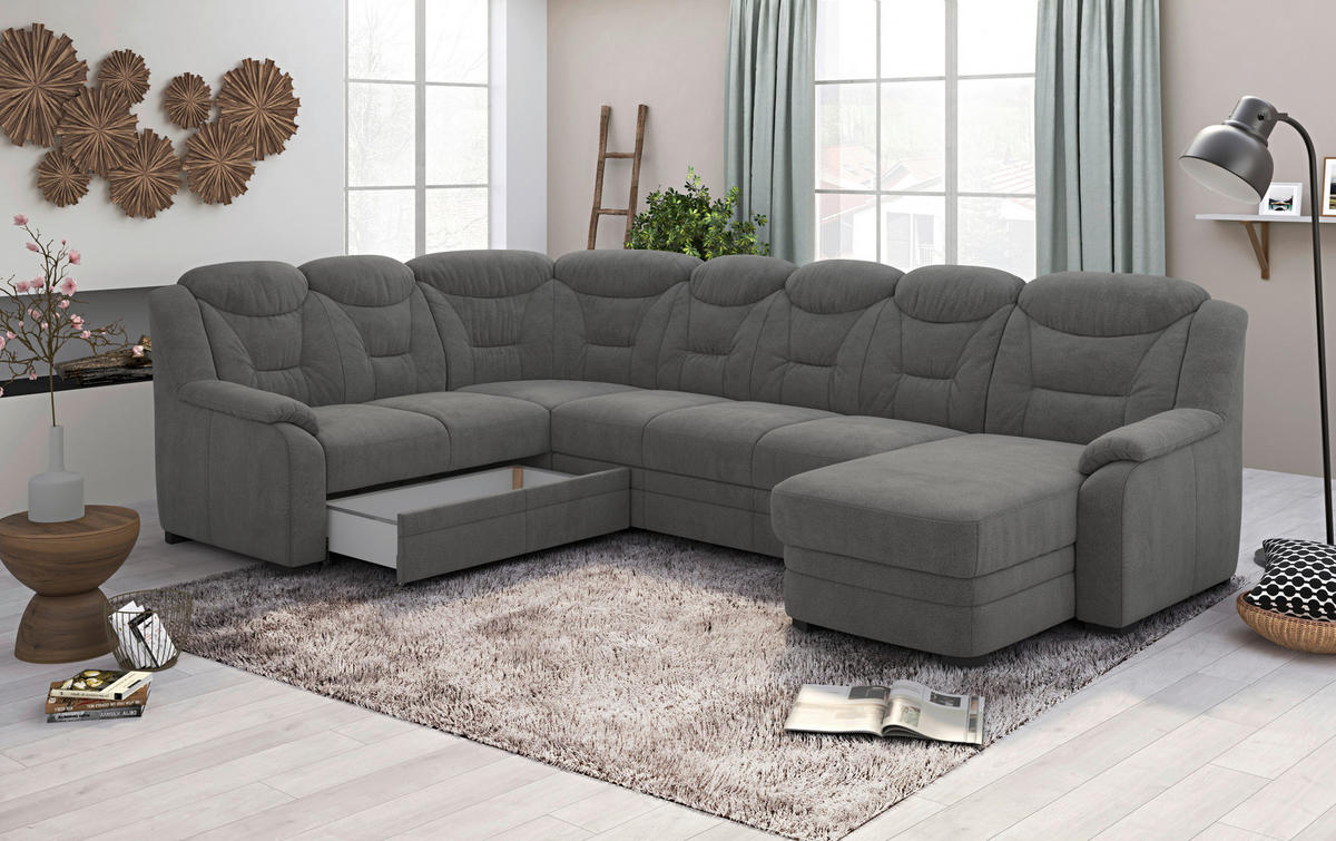 WOHNLANDSCHAFT in Chenille Anthrazit  - Anthrazit/Schwarz, Basics, Kunststoff/Textil (211/330/162cm) - MID.YOU