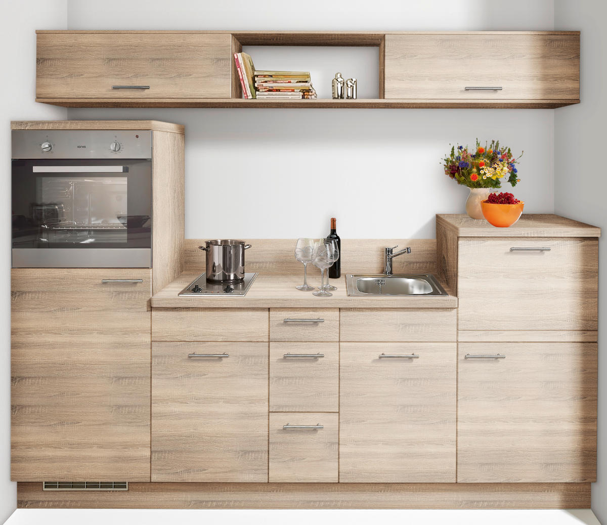 KUHINJSKI BLOK - barve nerjavečega jekla/barve hrasta, Design, kovina/leseni material (250cm) - Welnova