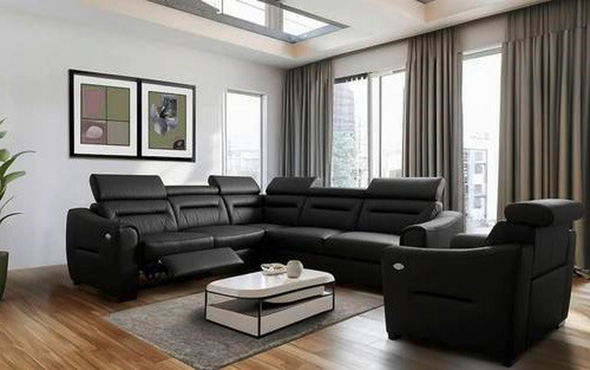 ECKSOFA Lederlook Echtleder Schwarz  - Wengefarben/Schwarz, Design, Leder/Holz (260/260cm) - Celina Home