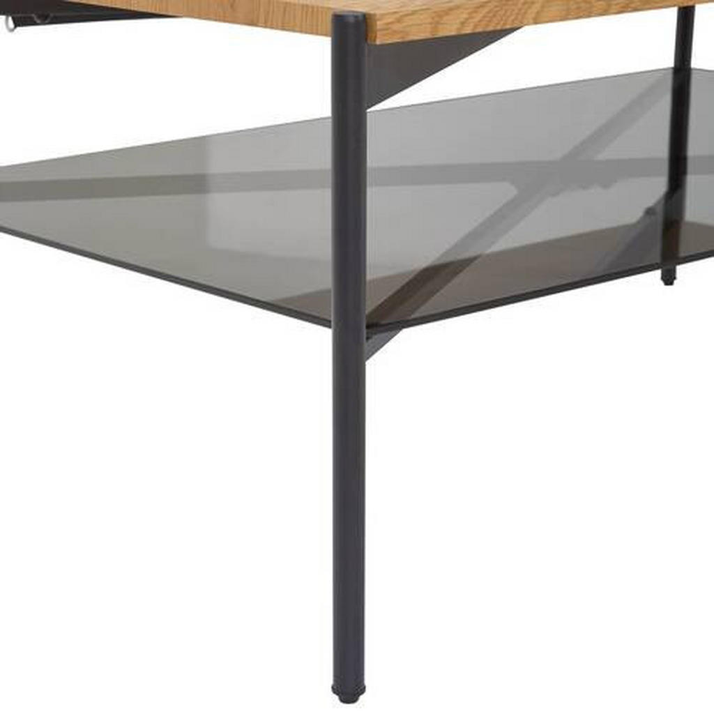 Thumbnail - PBJ Couchtisch, Schwarz, Eiche, Metall, Glas, Holzwerkstoff, rechteckig, Rundrohr, 110x45x70 cm, einfacher Aufbau, Wohnz...