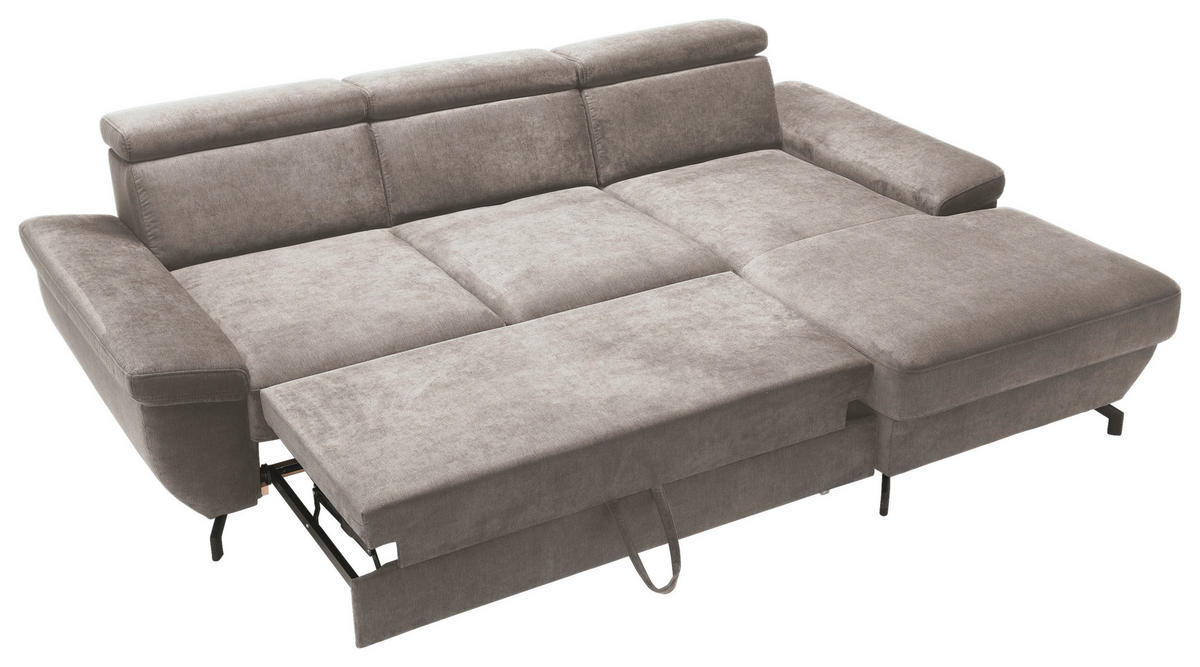 ECKSOFA RIMA Silberfarben Velours  - Silberfarben, MODERN, Textil/Metall (262/182cm) - Trendmanufaktur