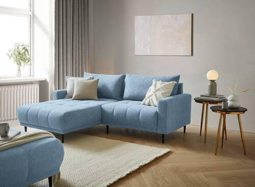 ECKSOFA in Flachgewebe Hellblau  - Schwarz/Hellblau, Design, Holz/Textil (160/215cm) - Stylife