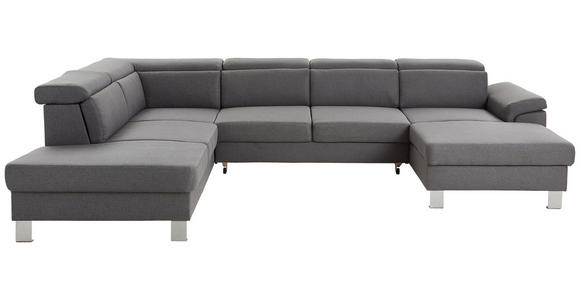 WOHNLANDSCHAFT inkl.Funktionen Grau Webstoff  - Silberfarben/Grau, Design, Textil/Metall (226/320/168cm) - Xora