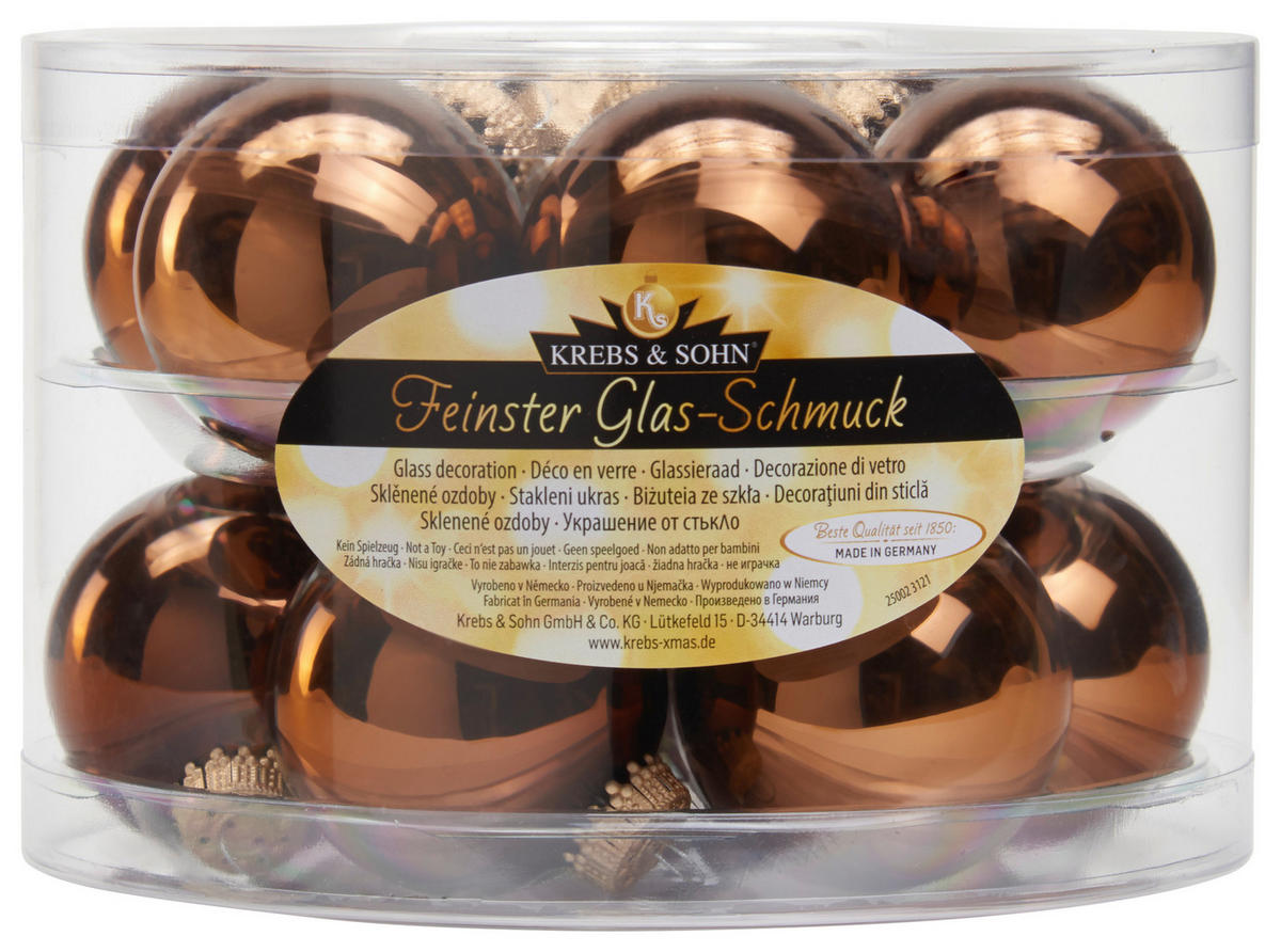 JULGRANSKULOR SET 6 cm 12 delar  - ljusbrun, Klassisk, glas (6cm)