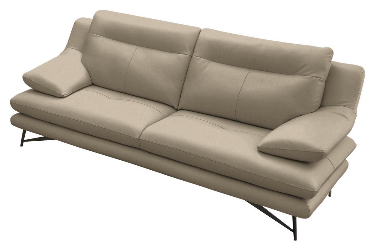 3-SITZER-SOFA in Leder Beige  - Beige, Design, Leder/Metall (215/90/109cm)