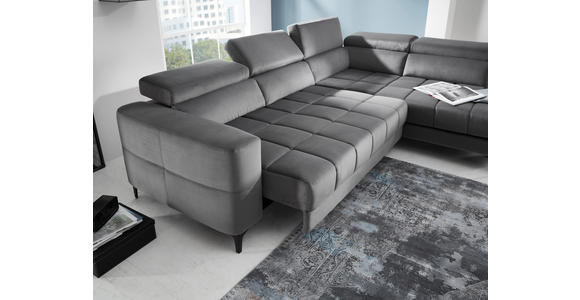 ECKSOFA inkl.Funktionen Dunkelgrau Samt - Dunkelgrau/Schwarz, Design, Kunststoff/Textil (281/202cm) - Xora