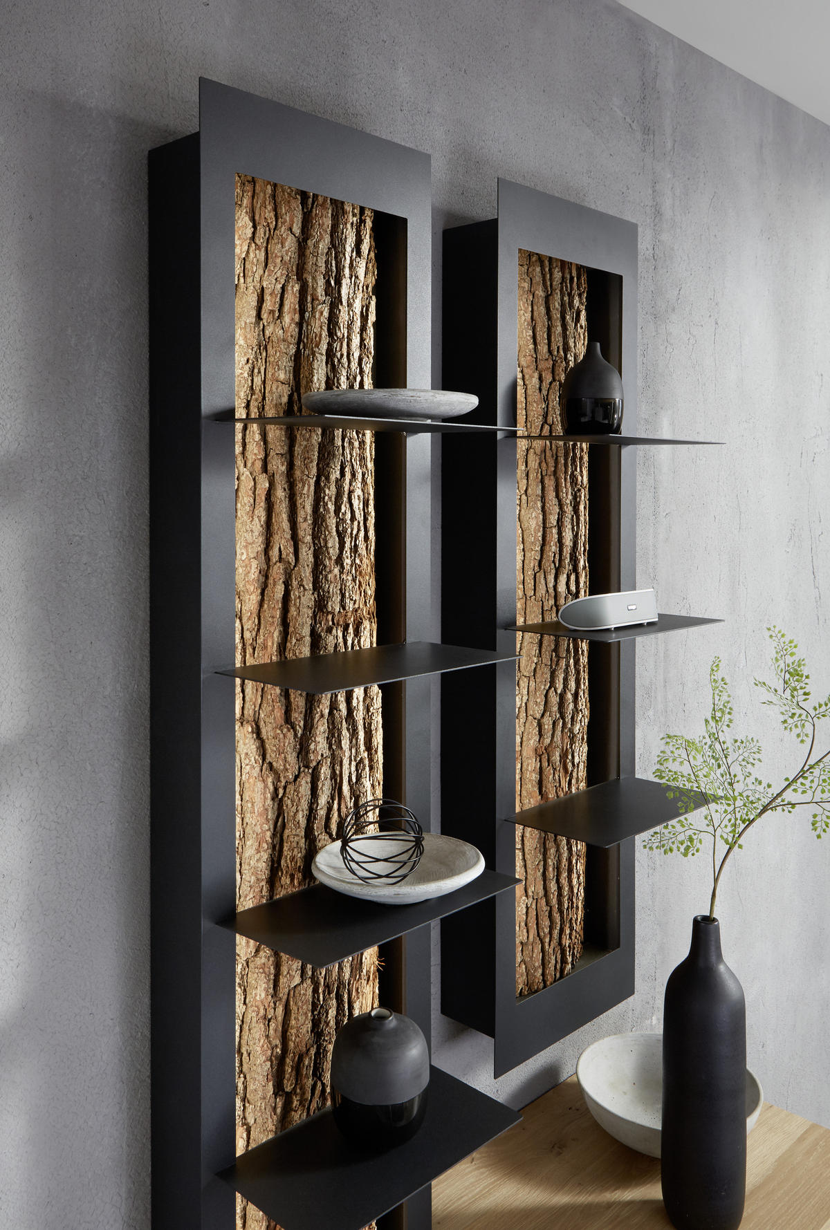 WOHNWAND  in Anthrazit, Eichefarben  298/214/49 cm  - Eichefarben/Anthrazit, Natur, Glas/Holz (298/214/49cm) - Valnatura