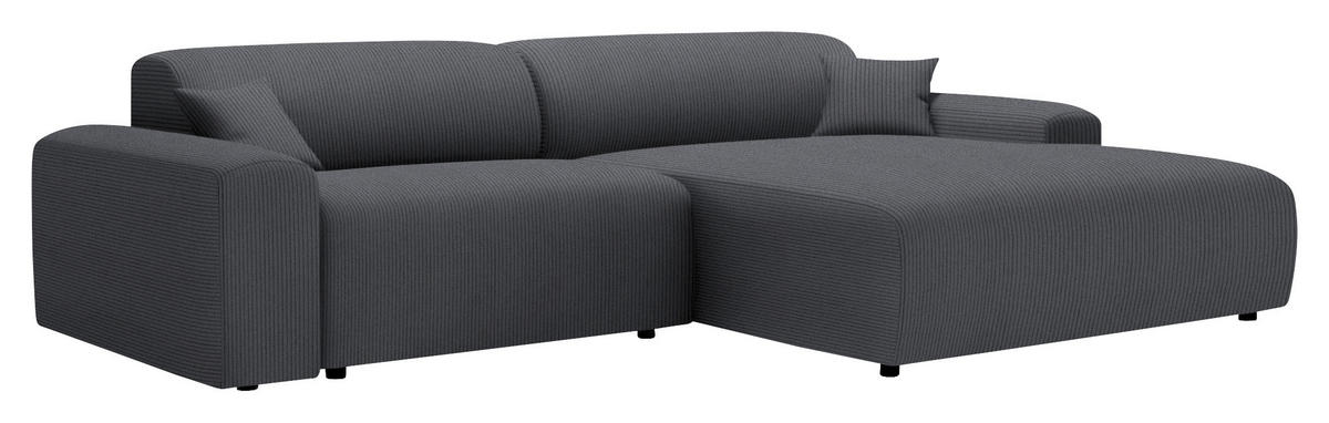 ECKSOFA in Velours, Feincord Dunkelgrau  292/178 cm  - Dunkelgrau/Schwarz, Design, Kunststoff/Textil (292/178cm) - home24