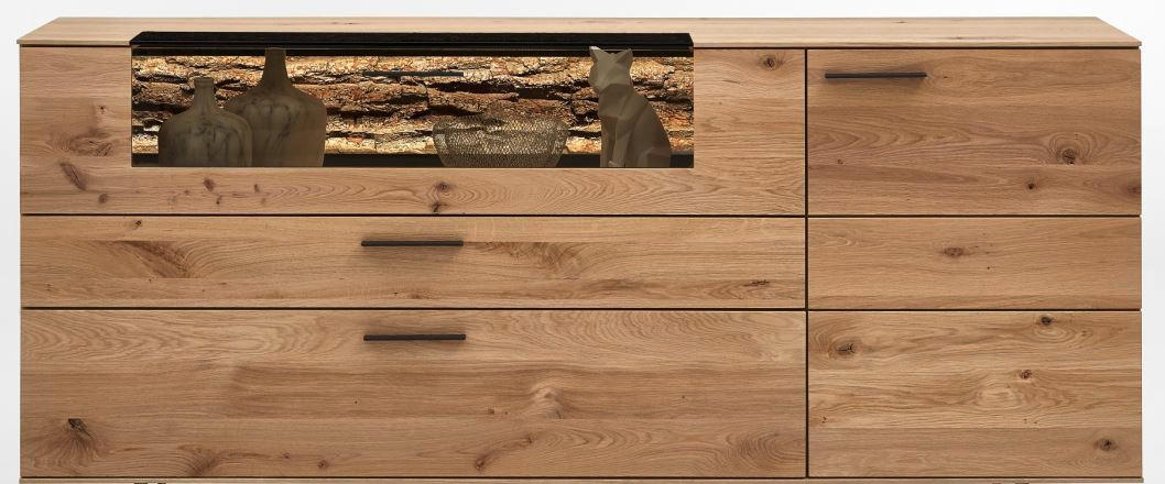 SIDEBOARD Kerneiche vollmassiv Eichefarben - Eichefarben/Anthrazit, Design, Glas/Holz (192/77/44cm) - Valnatura