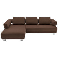 ECKSOFA in Chenille Braun  - Chromfarben/Braun, Natur, Textil/Metall (214/297cm) - Valdera