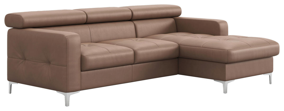 ECKSOFA Echtleder Cappuccino  - Chromfarben/Cappuccino, Design, Leder/Metall (227/168cm) - Livetastic