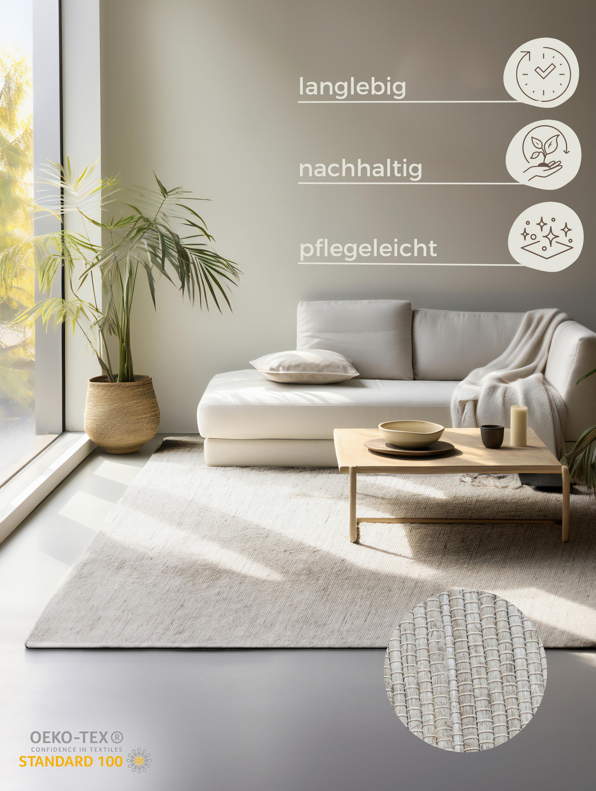 JUTETEPPICH 120/170 cm Handloom 1.0 Elfenbein  - Elfenbein, Basics, Textil (120/170cm)