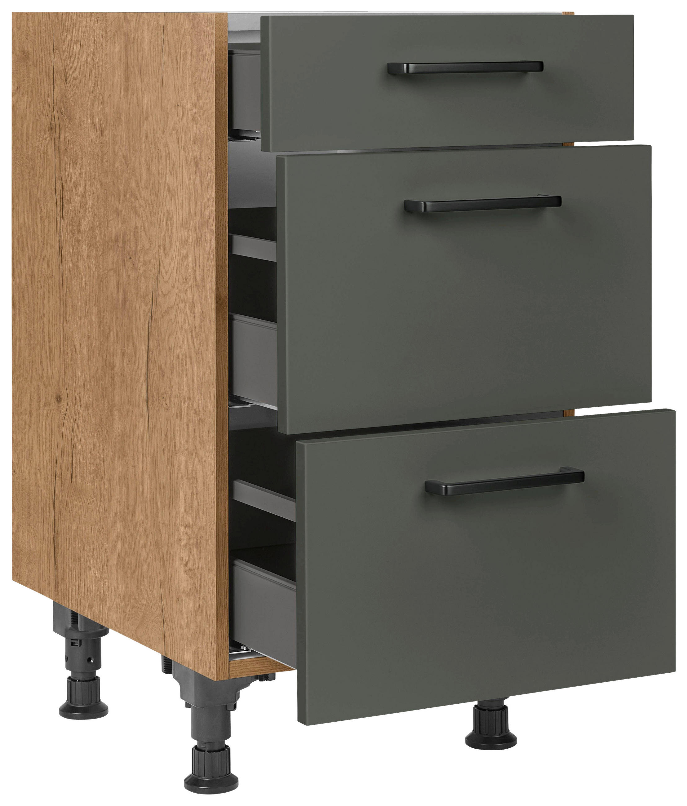 SCHUBKASTENUNTERSCHRANK 45/87/56 cm  in Grün, Eichefarben  - Eichefarben/Schwarz, MODERN, Holzwerkstoff/Metall (45/87/56cm) - Nobilia