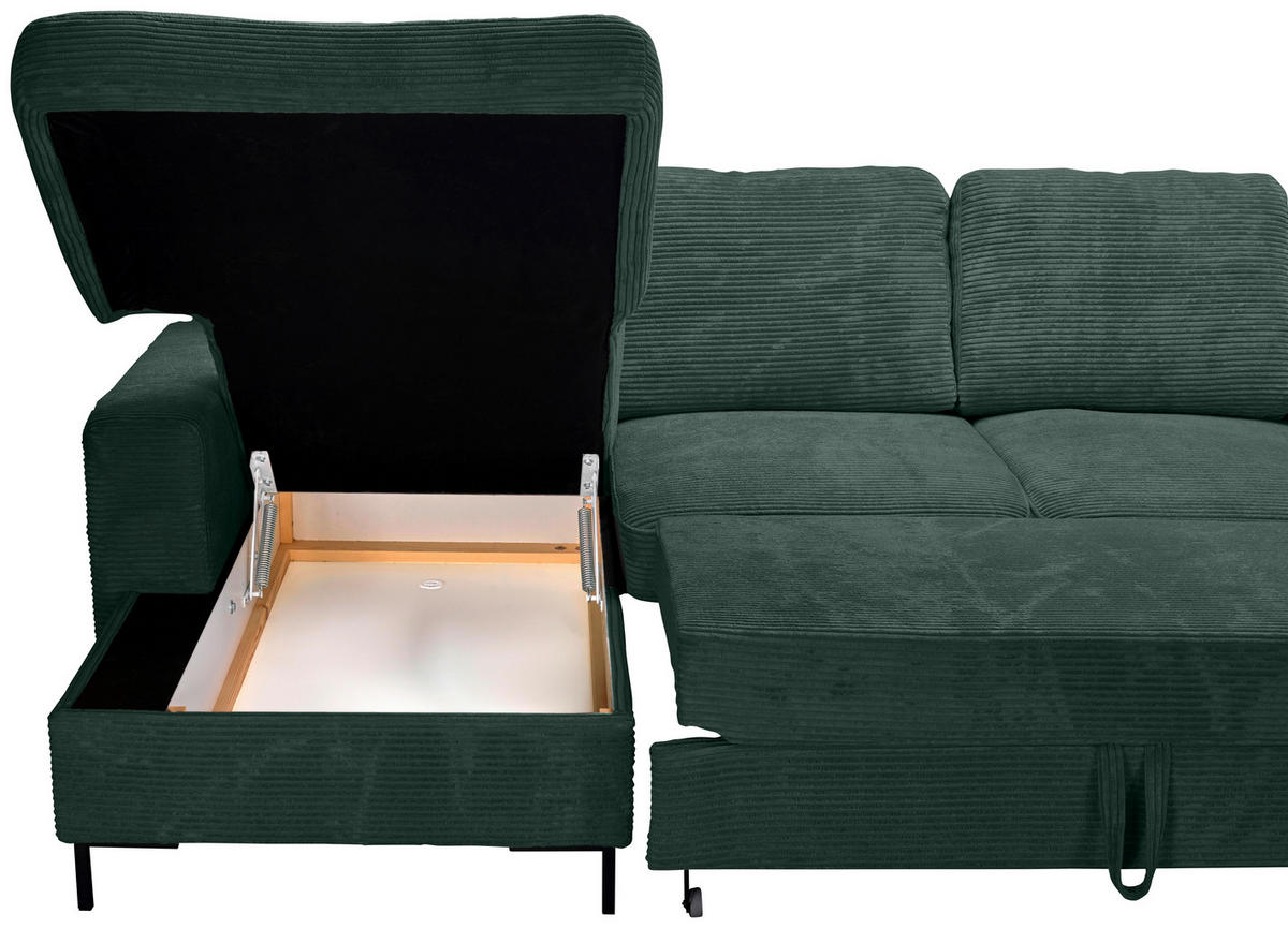 WOHNLANDSCHAFT Dunkelgrün Cord  - Dunkelgrün/Schwarz, KONVENTIONELL, Textil/Metall (148/303/197cm) - Carryhome